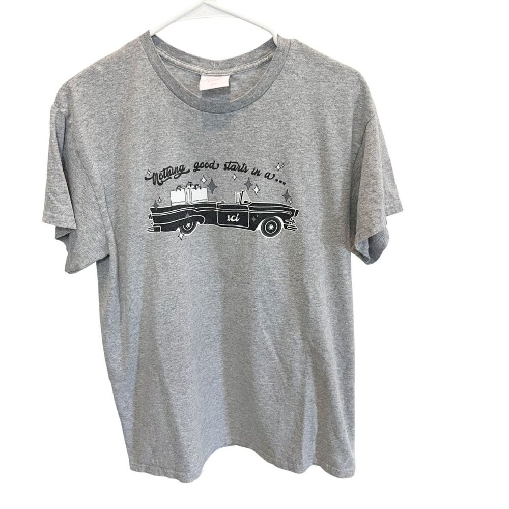Stoney Clover Lane Nothing Good Starts In A Gray Graphic Tee Retro Car - Size S/